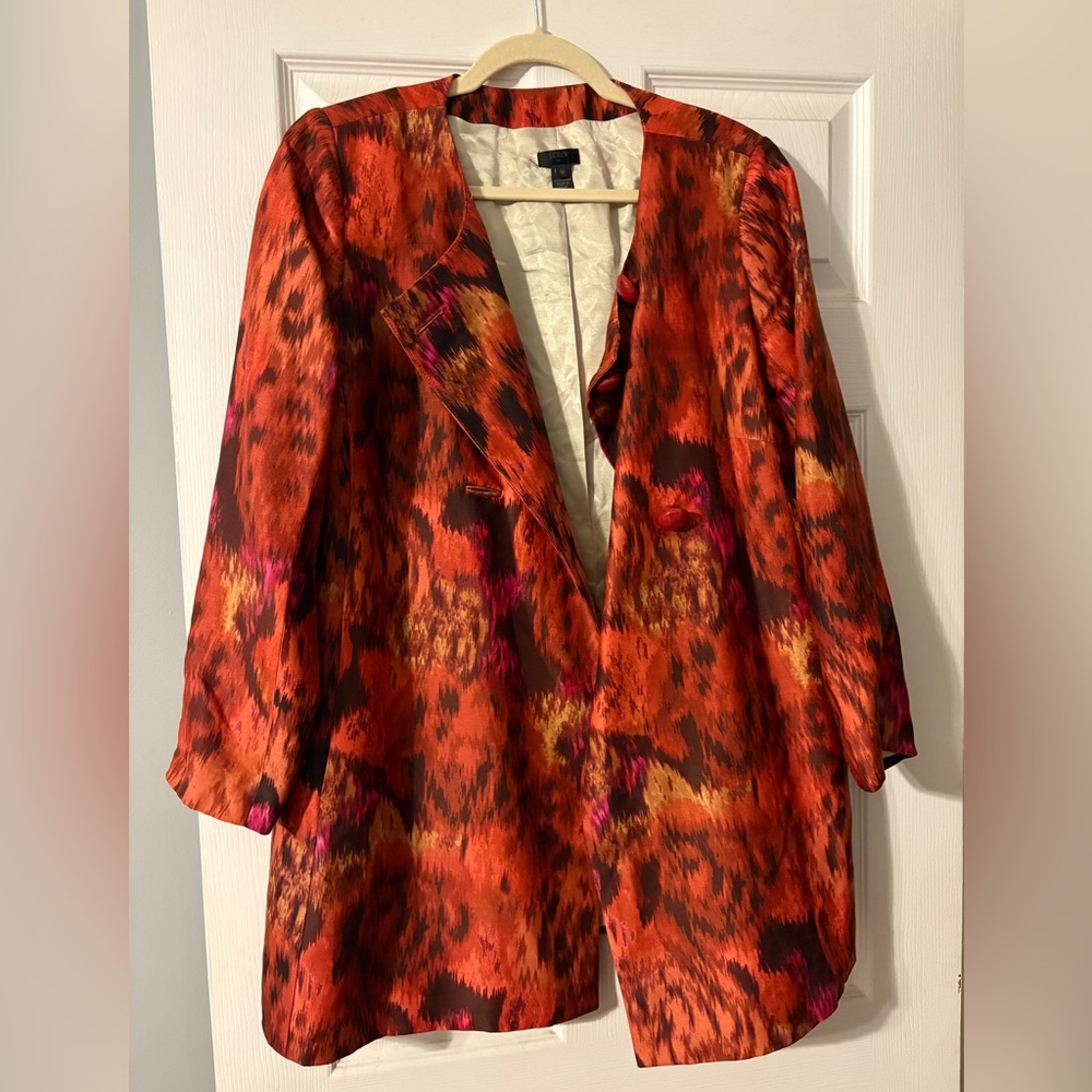 VINTAGE J. Crew Orange and Red Patterned Jacket Sz 12